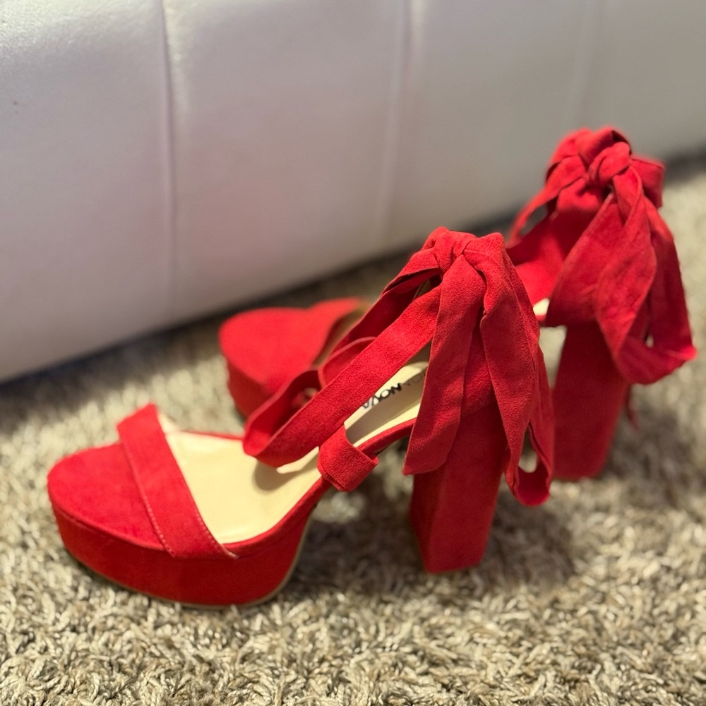 Vibrant Red High Block Heel Platform Shoes